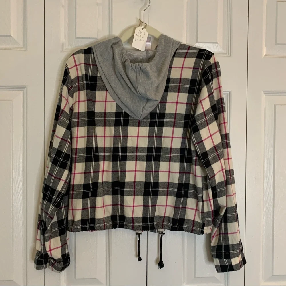 No Boundaries Flannel Plaid Red, White, and Black Hoodie  Size L - Picture 7 of 12